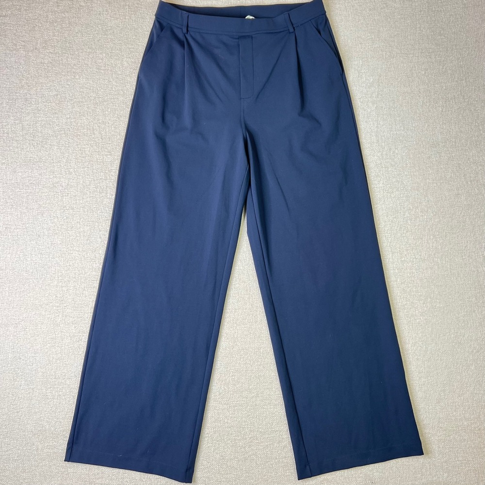 Halara Women Navy Blue Wide Leg High Waisted Pleated Stretch Trousers Large Tall
